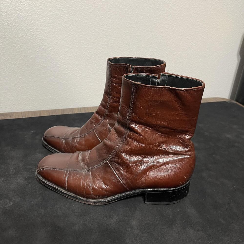 Vintage Florsheim Imperial Chelsea Boots Men Size 7 D Eel Leather Zip Ankle 70s
